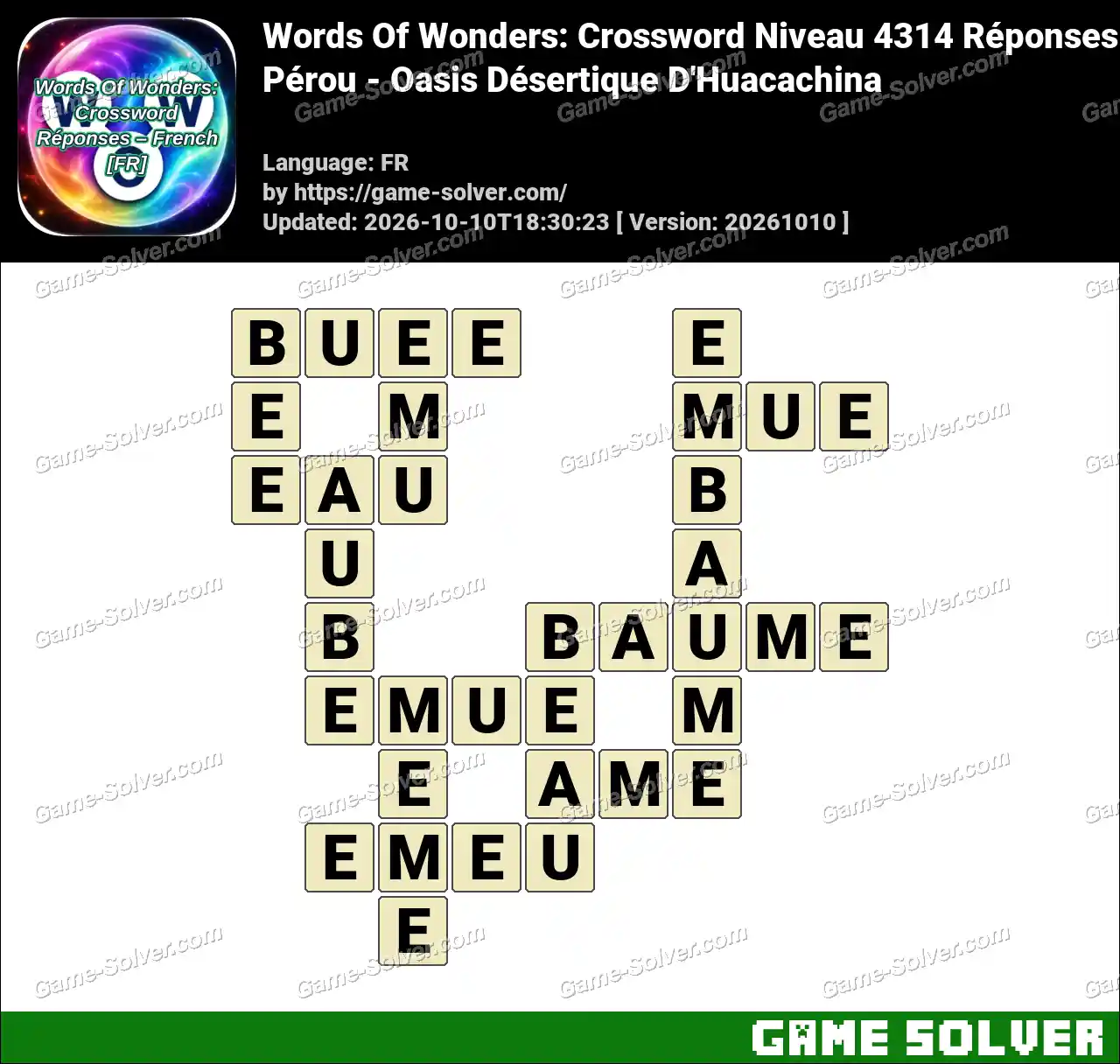 Words Of Wonders: Crossword Niveau 4314 Réponses – Pérou – Oasis Désertique D’Huacachina